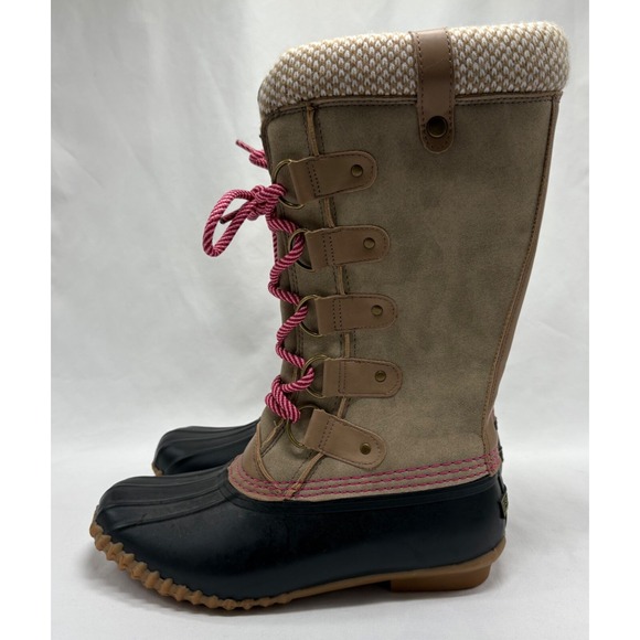 Esprit Belinda Tan Tall Lace Up Faux Fur Lined Knit Cuff Duck Boots Sz 7.5M - Picture 3 of 7